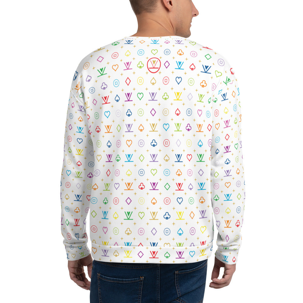[GRAVER]★HUMAN RAINBOW SMILE SWEATSHIRT Rainbow flower smile embroidery white clip sweatshirt