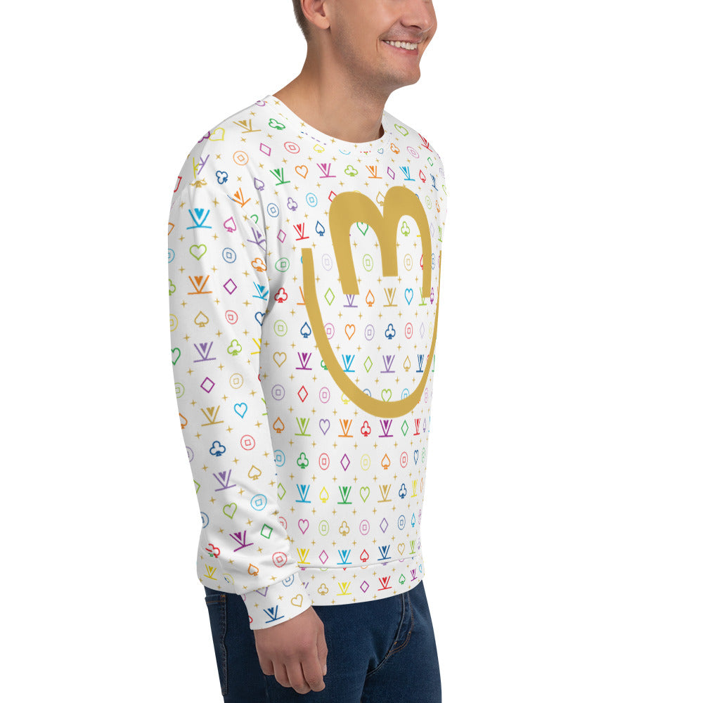 [GRAVER]★HUMAN RAINBOW SMILE SWEATSHIRT Rainbow flower smile embroidery white clip sweatshirt